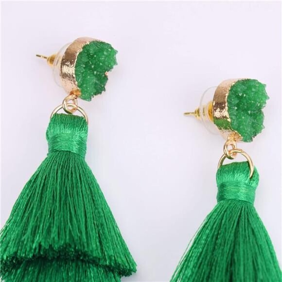 Tassel Earrings Layered Tiered Linear Drop Fashion Trending Earrings - Picture 4 of 6